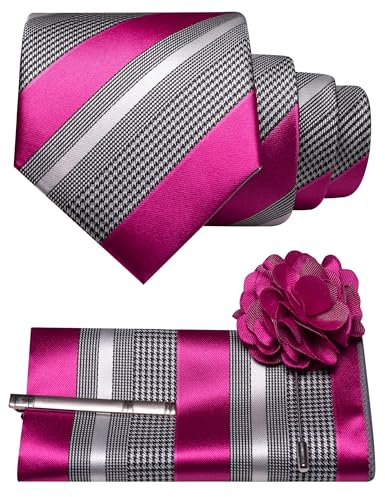 JEMYGINS slips set män näsduk slipsklämma blomma ränder prickar mönster för företag kontor bröllop flerfärgad, fuchsia, M