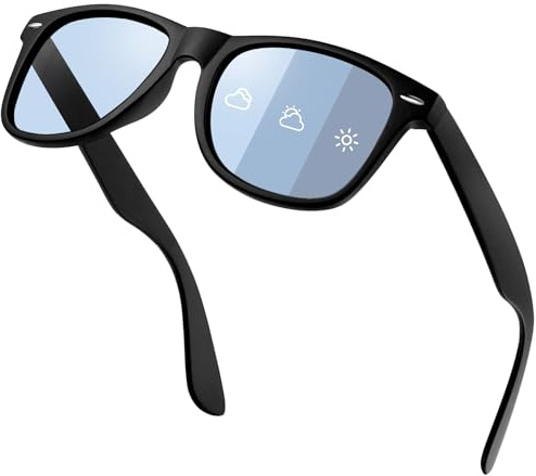 KANASTAL Occhiali da Sole Fotocromatici Blu Chiare Uomo Donna Azzurri UV400 Quadrati Vintage Retrò Classici Blue Photochromic Sunglasses per Spiaggia Pesca Viaggio -Blu Fotocromatiche