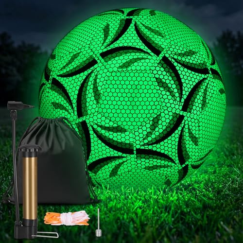 TranRantic Fluorescerande fotboll, storlek 5, lysande fotboll med pump och förvaringsväska, barn och ungdomar och vuxna, fotbollsmatch boll