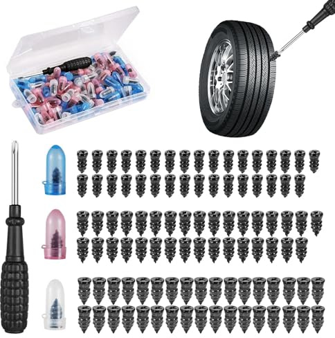 100pcs Tyre Repair Nails with Screwdriver, Puncture Repair Kit, 33S+33M+34L | Tyre Repair Nails Plugs, Self-Service Rubber Nail Tire Repairs Tool for Cars, Motorcycles, and Bicycles