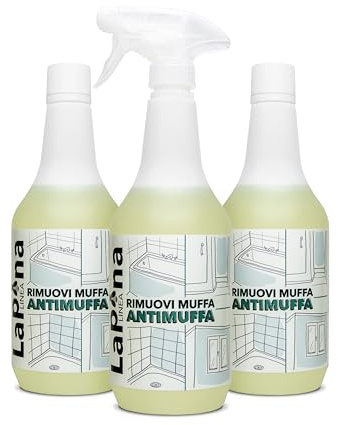 LaPina Antimuffa per muri interni ed esterni, spray pronto all'uso, ideale per rimuovere muffa, muschi, alghe, licheni 3x750 ml