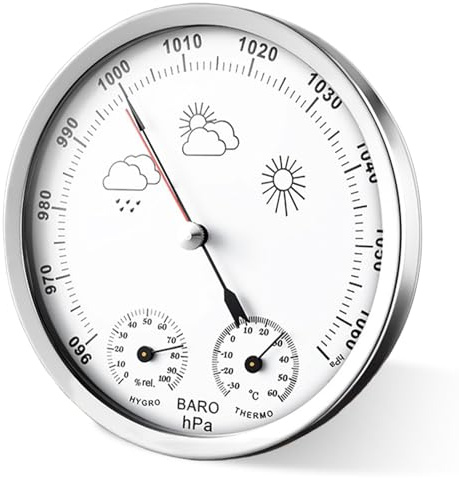 Stazione meteo analogica: 3 in 1 barometro igrometro e termometro per interni ed esterni – Ø 12,5 cm in lega di alluminio telaio retrò barometro analogico per controllo dell'aria