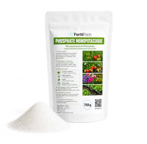 FertilTech Phosphate Monopotassique MKP 750 g | Engrais Phospho Potassique Hydrosoluble, Sans Azote, Soluble pour Arrosage, Fertigation, Jardin, Potager, Fleurs et Fruitiers