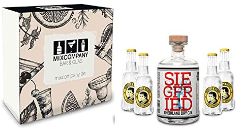 Siegfried Gin Tonic Set / Geschenkset – Siegfried Rheinland Dry Gin 500ml (41% Vol.) + 4x Thomas Henry Tonic Water 200ml