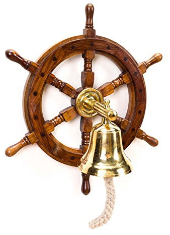 GR Maritimes Schiff-Steuerrad mit Glocke aus Messing Schiffssteuerrad Schiffsglocke