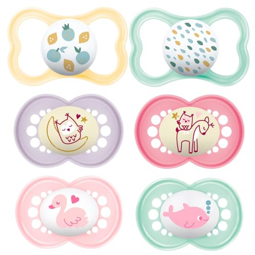 MAM Day & Night Silikon Original & Air Schnuller // 6-16 Girl // 6er Set // inkl. 3 Sterilisiertrasportboxen
