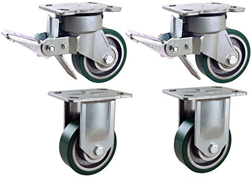 4 Stück: je 600 kg Schwerlastrollen: 2 gebremste Lenk + 2 Bock, Ø 125 mm, PU-Rollenbelag, M, 01901