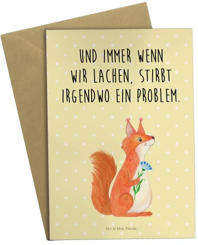 Mr. & Mrs. Panda Klappkarte Eichhörnchen Blume - Geschenk, Spruch Positiv, Motivation Sprüche, Grußkarten, einladungskarten, weihnachtskarten, glücklich, Lustige, osterkarte, dankeskarten, Eichhorn