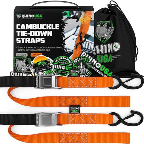 Rhino USA Motorrad Spanngurte mit Haken (2er-Set) - Stahl-Schloss Set