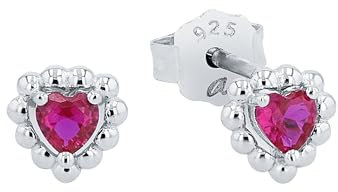 Amor Ohrstecker 925 Sterling Silber Mädchen Kinder Ohrschmuck, mit Zirkonia synth., 0,6 cm, Pink, Herz, Kommt in Schmuck Geschenk Box, 2021187