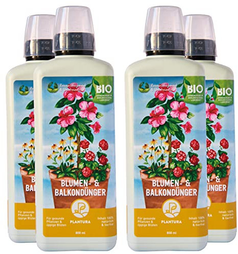 Plantura Bio Blumen- & Balkondünger, 4er Set, Bio Flüssigdünger für Blühpflanzen, 3,2 Liter