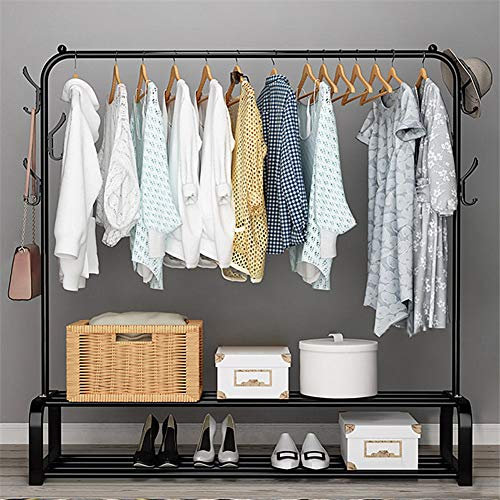 Vinteky Kleiderständer Garderobenständer Freistehender Kleiderständer Mit Oberer Stange Unterer Ablage und 6 Haken zum Aufhängen von Kleidung, Schwarz