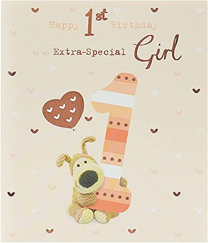 Boofle Geburtstagskarte zum 1. Geburtstag für sie/Mädchen mit Umschlag, niedliches Design, mehrfarbig, 159 mm x 184 mm