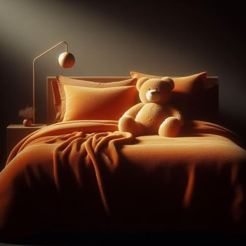 Comfort Collections Set di biancheria da letto in pile super morbido e caldo, con copripiumino e federe (mandarino, 2 posti, circa 200 x 200 cm)