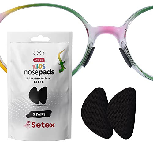 Setex Gecko Grip Nasenpads für Kinder, rutschfeste Nasenpads für Brillen (5 schwarze Paare), Innovative Mikrostrukturierte Fasern, 0,6 mm x 6 mm x 10,88 mm