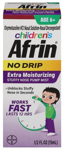 Afrin Childrens, Extra Moisturizing Stuffy Kids Nasal Spray Pump Mist, Up to 12 Hour Nasal Congestion Relief for Cold or Allergy Symptoms, for Children Ages 6 & Up, 15 mL