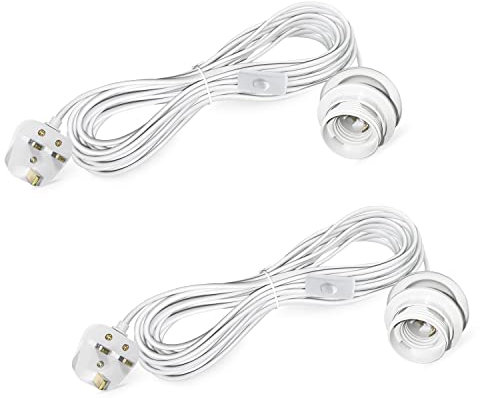 2 Pack Plug in Pendant Lighting, Plug in Ceiling Light Fitting, E27 Lamp Holder with 450cm Cable, Light Cable with On/Off Switch and UK Plug, Hanging Light for DIY Lampshade (White)