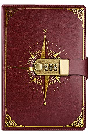 LinYesh PU Leather Journal with Code Lock, Retro Nautical Pattern Notebook, A5 Secret Password Notepad Diary Journal Travel Diary Organiser with Combination Lock, Personal Code Lock