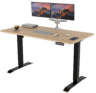 POKAR Höhenverstellbarer Schreibtisch Höhenverstellbar Elektrisch Bürotisch mit Tischplatte (Eichen Sonoma, 140 x 70)