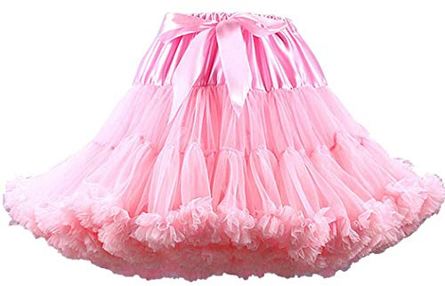 PhilaeEC Falda de tul para mujer, falda corta de ballet, tutú, vestido de baile, enagua, falda de plisado para fiesta, longitud 40 cm, cintura 55-95 cm, Rosa., Talla única