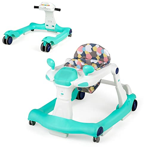 LIFEZEAL 2 in 1 Girello per Bambini 6-18 Mesi, Primi Passi, Baby Walker, Carrellino, Altezza, Velocità Regolabili, Pieghevole, Portatile, con Luce, Musica, Imparare a Camminare, Max 15 kg, Verde