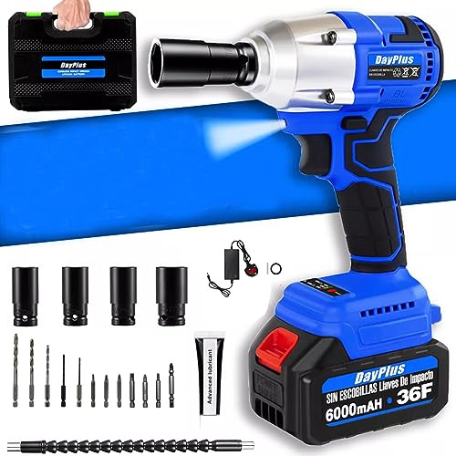 Lucn 21V Impact Wrench Electric Cordless 1/2 Inch Driver Tool Case for Car Tyre Wheel, 420Nm, 3200RMP, 1 x 6.0Ah Battery, 4 Sockets and 12 Drill Bits