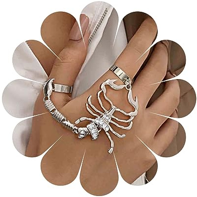 Yheakne Bague Gothique Scorpion En Chaîne Argent Punk Halloween Ensemble De Bagues De Déclaration Pour Femmes Et Filles
