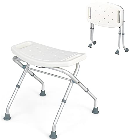 RELAX4LIFE Folding Shower Stool, 3-Level Height Adjustable Bath Chair with Handles, Elderly Disabled Non-Slip Bathroom Seat