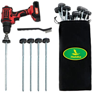 15 Pcs Drillable Tent Stakes 12 with 17MM Hex Drill Adapter