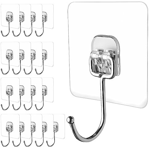 LGDNNYYY Large Adhesive Hooks, 18 Pack Hold 44lb(Max) Heavy-Duty Sticky Hooks,Waterproof & Rustproof Wall Hook for Hanging Can be Use Kitchen Bathroom Outdoor Ceiling Office, Transparent