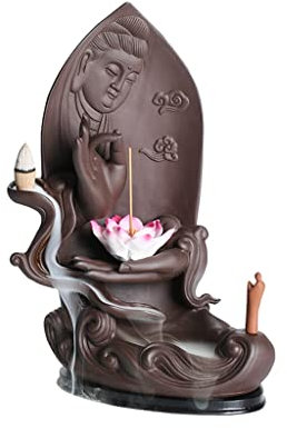 MOOWI Weihrauchbrenner Bergamot Lotus Incense Burner Guanyin Blessing Lucky Feng Shui Decoration Waterfall Backflow Incense Holder Incense Burner Ornaments Räucherstäbchenhalter Zen Dekor