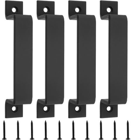 4 Stück Scheunentor Griff, 166mm Schiebetür Handgriff mit 8 Schrauben | Möbelgriffe Vintage-Türgriff, Metallgriffe zum Anschrauben für Tore, Garagen, Schränke, Holztür, Schwarz