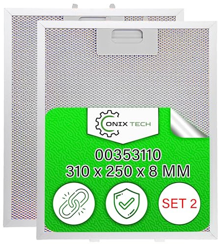 2 Pièces Aluminium Filtre Grille à Graisse pour Hotte Aspirante 310 x 250 x 8 mm avec Code Original 00353110 353110 pour Bosch pour Siemens - Garantie de 5 Ans - ONIX TECH