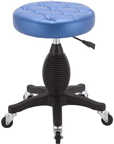 Hocker mit Rollen, Frisierstuhl, rollbar, robust, hydraulisch, für Werkstatt, Gitarrenlabor, Tattoo, Werkbank, Medizin, Verstellbarer Drehhocker (blau)