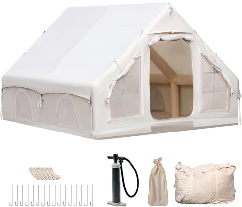 Inflatable camping tent, Large outdoor tent for 4-8 people with air pump, Inflatable tent made of waterproof Oxford fabric for 4 seasons, Quick setup, with windows & mesh doors(160 * 120 * 80)