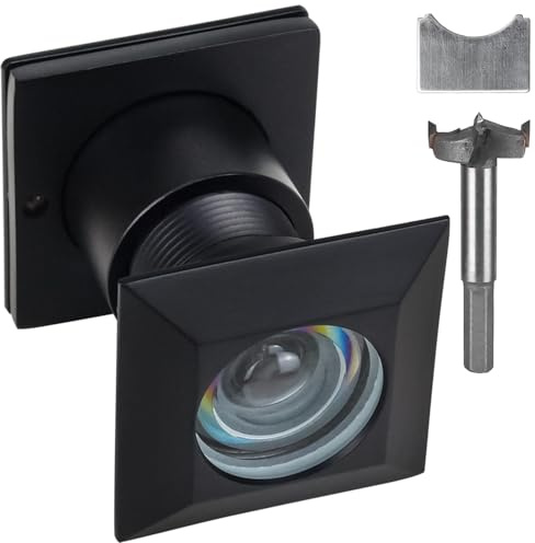 Earl Diamond Solid Brass Square HD 220 Degree Door Viewer Peephole with 28mm Drill Bit and Privacy Cover, Compatible with Door Thick from 1-21/32 to 2-1/8, Matte Black Finish