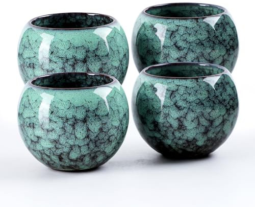 Lot de 4 tasses à expresso (vertes), tasses à thé japonaises en céramique pour café et thé, 140 ml, tasses à expresso en céramique pour latte, café et thé, tasses à expresso sans anse