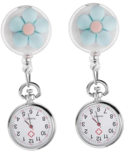 WRITWAA 2St Schwesterntisch Arzt Uhren betrachten Taschenuhr Freundinnen Good Mood Krankenschwester Uhr Schwesternuhren für Damen Spiegelmaterial: gewöhnlicher Glasspiegel Blue