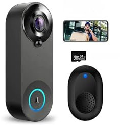 Sonnette sans Fil avec Camera, 2K FHD Sonnette sans Fil Exterieur Etanche, Détection Humaine PIR, Vision Nocturne Couleur, Audio Bidirectionnel, Tuya Smart Home, Wi-Fi 2G/5G, AVEC CARTE SD 16G OFFERT