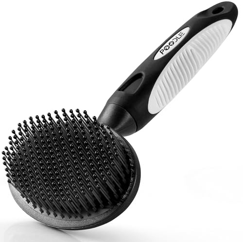 Round Bristle Pet Brush for Dogs and Cats - Soft Dog Brush for Grooming Short or Long Hair - Gentle Tool for Sensitive Skin Removes Dander, Dirt, and Detangles (Black)