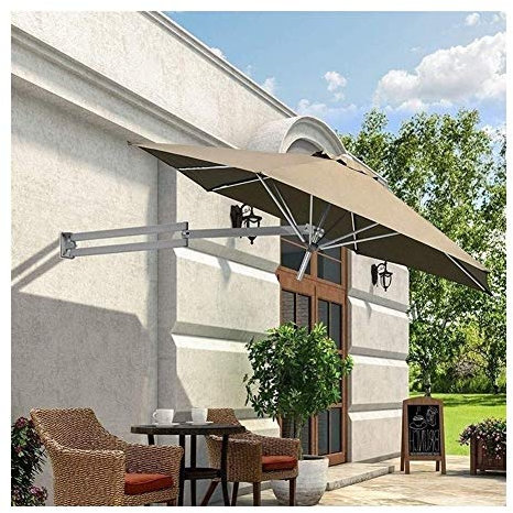 Outdoor Patio Garden Parasol Umbrella with Tilting Sunshade Portable Wall Mounted Aluminium Awnings for Balcony (Khaki)