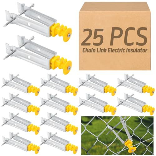 Tondiamo 25 Pcs Chain Link Insulator Stainless Steel Insulator T Post Extender Wire Holders for Chain Link and Studded T & U-Posts Tubing, Yellow