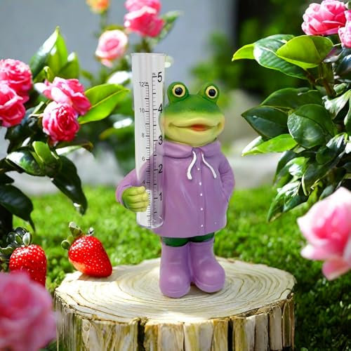 QBMYCN Rain Gauges Garden,Frog Rain Gauge Outdoor Garden Decor,Cute Statues Rain Measure Gauge,with Plastic Rain Water Gauge,for Patio Lawn Garden Yard Decor Rain Catcher