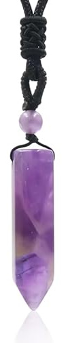 CHAOTEMAI Cadena Hombre Amatista Piedra Natural Colgante de Piedra Natural de Forma de Punta Incluye Una Cadena Hilo Encerado Negro Distintas Piedras Semipreciosas Collar Cuero Hombre Ajustable