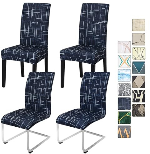 Alishomtll Stretch Stuhlbezug 4er/6er Set Stuhlhussen Schwingstuhl Elastische Stuhlhussen Abnehmbarer Waschbarer Esszimmerstühle Bezüge für Restaurant Hotel Bankett (Linien, 4 Stück)