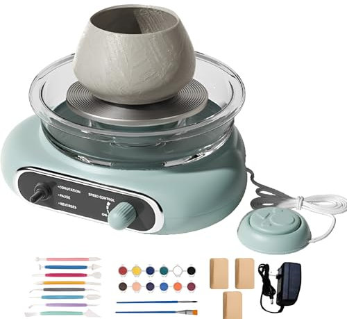 Mini Kit Macchina per tornio per Ceramica, Giradischi Elettrico tornio per vasaio con Pedale, Macchina per formare Ceramica con Set di Strumenti per Argilla, per Bambini Principianti lavori A