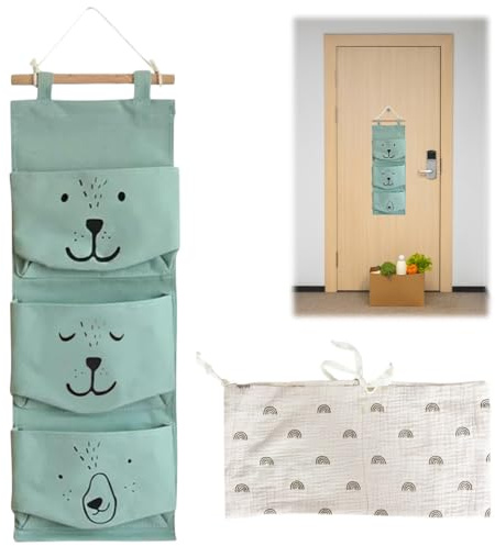 ZEPIQOR 2 pcs Wand Hängen Tasche, Hängender Organizer mit 2, 3 Taschen, Badezimmer Hängende Tasche, Hängende Tasche für Kinder, Baby hängende Tasche, Stoff hängende Tasche, Faltbare Hängetasche