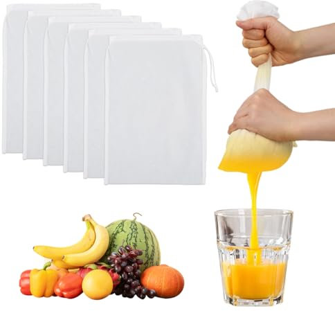 RAXLUPO 6 piezas Paño Reutilizable de Nailon Bolsa de Leche de Nuez Lavable Tamiz Bolsas de Leche de Nuez Filtro de Alimentos Colador Malla Queso Filtrar para Jugo, Leche, Vegetal(20×30 cm)
