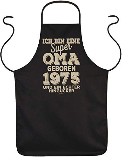Oma, Großmutter Schürze 50.Geburtstag, 50 Jahre Kochschürze, Jahrgang 1975 : super Oma geboren 1975 - Hingucker - Sprüche Grillschürze 50.Geburtstag