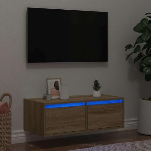 ShGaxin 860231 Meuble TV avec lumières LED en chêne Sonoma 75 x 35,5 x 25 cm, table TV, meuble TV, meubles de salon, table de salon TV